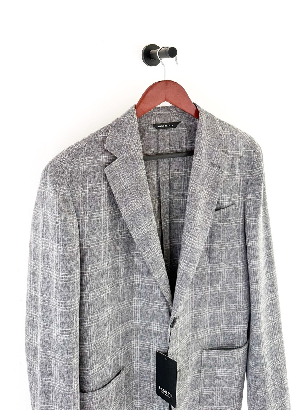NWT New Zanetti Italian Wool Gray Plaid Sport Coat Windowpane Unstructured 40R - Picture 5 of 13